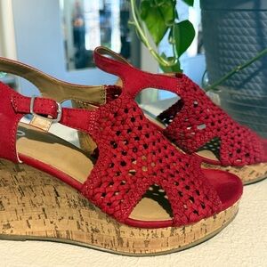 SO Red Woven Wedge Sandals